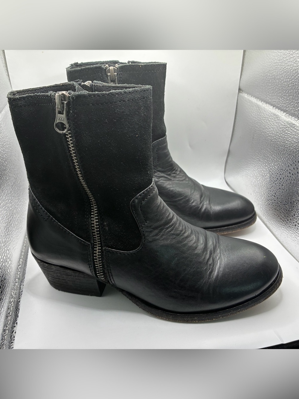 H by Hudson Riley Western Ankle Booties Black Leather Suede size 37 women’s US 6